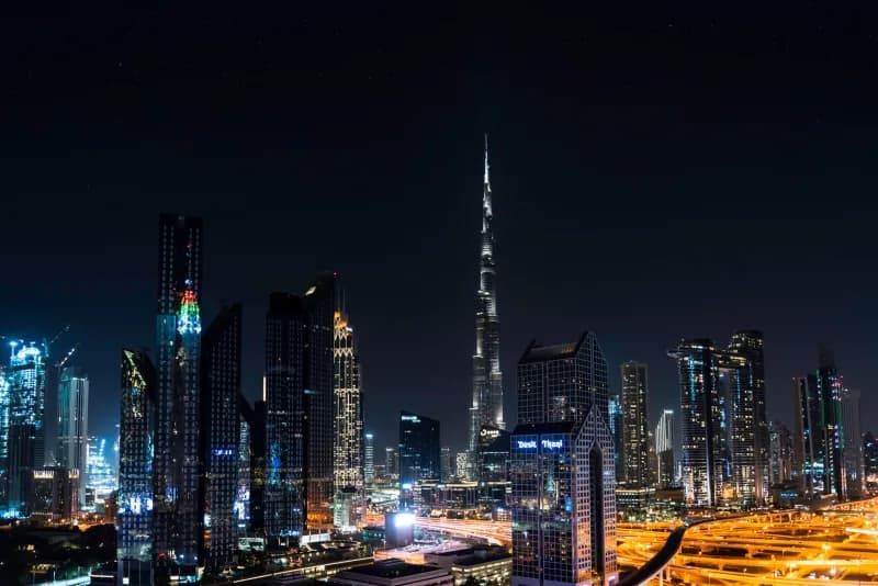 Burj Khalifa and Downtown Dubai at night. Photo: Maria Charizani, Pexels