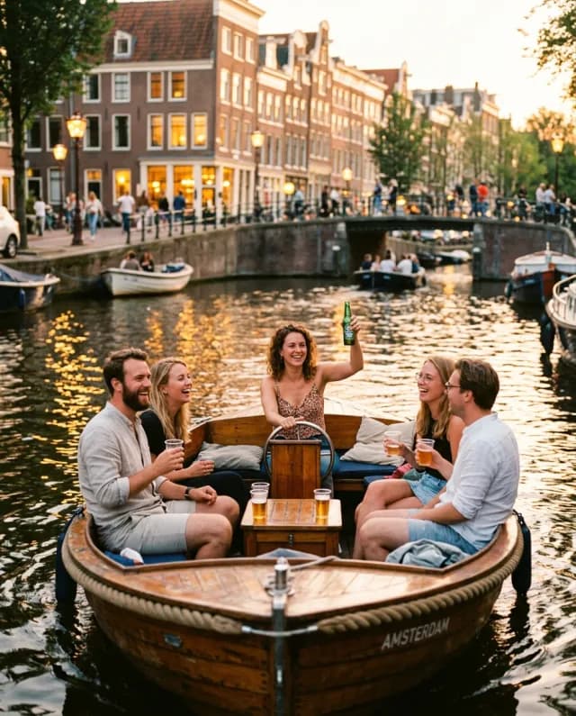 Canal boat golden hour, Amsterdam