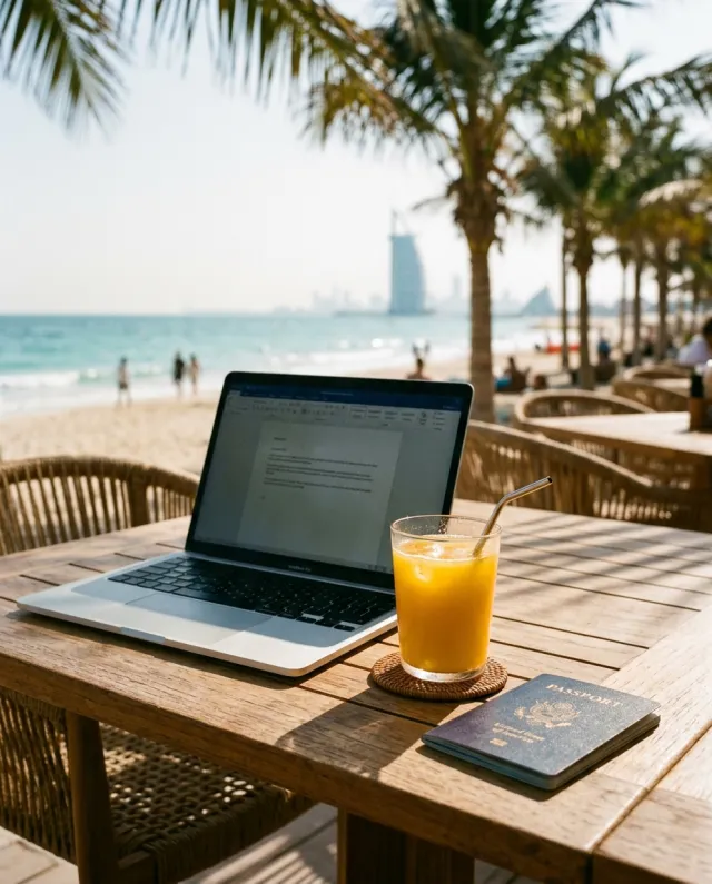 Beach cafe laptop juice, Dubai