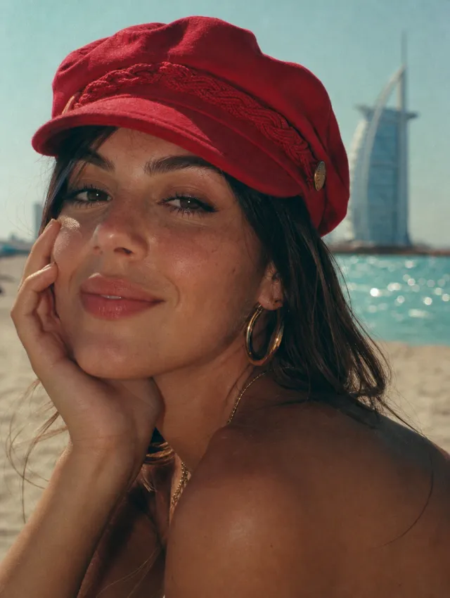 Beach red cap portrait, Dubai